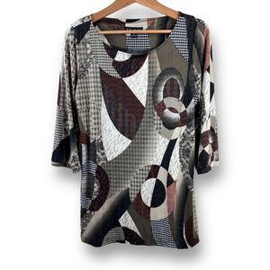 Tribal brown and black‎ abstract print tunic size M